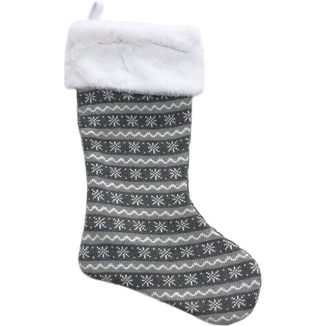 Dark Grey Knitted Christmas Wool Stocking with Snowflake Pattern - image 1