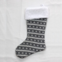 Dark Grey Knitted Christmas Wool Stocking with Snowflake Pattern - thumbnail 4
