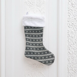 Dark Grey Knitted Christmas Wool Stocking with Snowflake Pattern - thumbnail 5