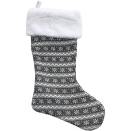 Dark Grey Knitted Christmas Wool Stocking with Snowflake Pattern - thumbnail 1