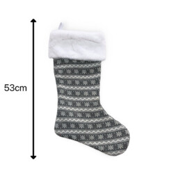 Dark Grey Knitted Christmas Wool Stocking with Snowflake Pattern - thumbnail 2