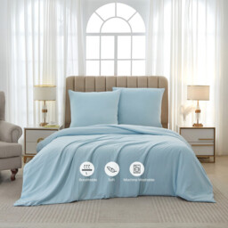 Meeallhome  Washed Brushed Duvet Cover Set 260*220cm/60*80cm*2  Lake blue - thumbnail 1