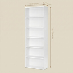Ochama Cloud White 6-Tier Open Bookcase – 24 x 60 x 178.5 cm, Tall Shelving Unit for Living Room, Home Office, or Dining Room – Versatile Storage for Books & Décor - thumbnail 4