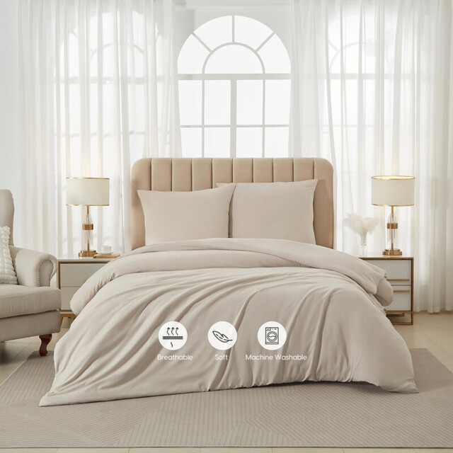 Meeallhome  Washed Brushed Duvet Cover Set 220*200cm/50*75cm*2  Beige gray - image 1