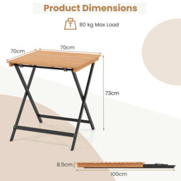 Costway 70CM Patio Folding Table with Slatted Tabletop for Backyard - thumbnail 3