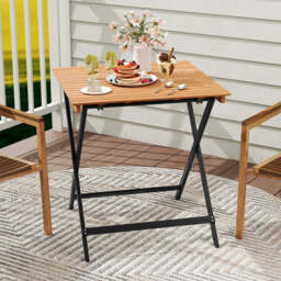 Costway 70CM Patio Folding Table with Slatted Tabletop for Backyard - thumbnail 2