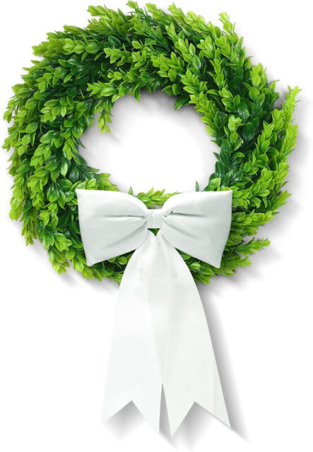 DDHS 20 Inch Boxwood Wreath with Sash-1pcs - image 1