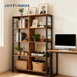 Ochama 4-Tier Ladder Shelf, Display Bookcase for Bedroom, Living Room, Office, Rustic Brown and Black - thumbnail 4
