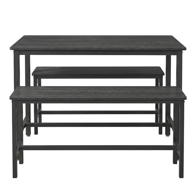Ochama 3-Piece Kitchen Dining Set – 1 Table (110 x 70 x 75 cm) + 2 Benches (each 30 x 97 x 50 cm), Steel Frame, Oak Black & Matte Black Finish – Modern Basic Design for Family Meals
