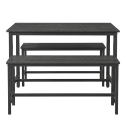 Ochama 3-Piece Kitchen Dining Set – 1 Table (110 x 70 x 75 cm) + 2 Benches (Each 30 x 97 x 50 cm), Steel Frame, Oak Black & Matte Black Finish – Modern Basic Design for Family Meals