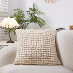 MEROPE Polyester Ribbed Fabric Throw Pillow Cover, 50x50 cm, Khaki, Pack of 1