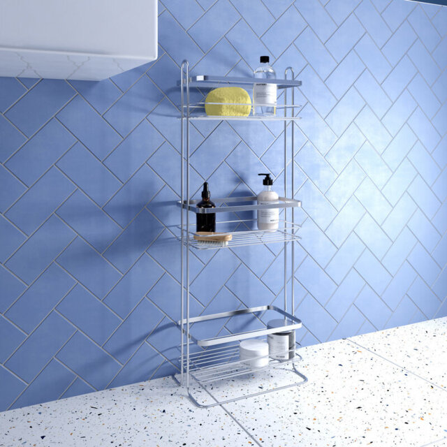 Croydex Bathroom Storage Three Tier Freestanding Storage Basket - Chrome Plated (H67xW16.5xL25.5cm) - image 1