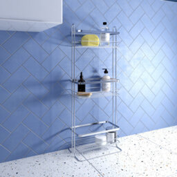 Croydex Bathroom Storage Three Tier Freestanding Storage Basket - Chrome Plated (H67xW16.5xL25.5cm) - thumbnail 1