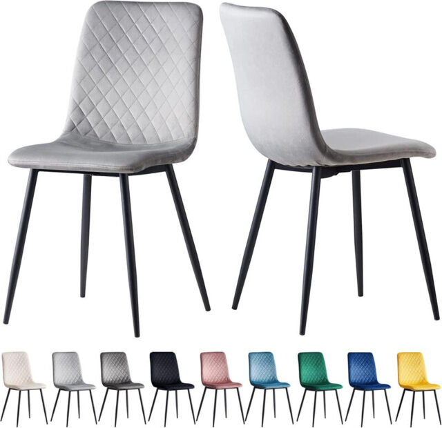 mcc direct Set of 2 Designer Velvet Fabric Dining Chairs Metal Legs Lexi Chairs (Light Grey) - image 1