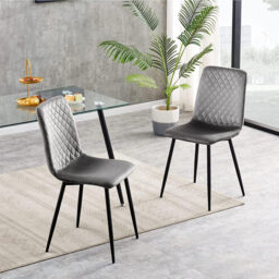 MCC Direct Set of 2 Designer Velvet Fabric Dining Chairs Metal Legs Lexi Chairs (Light Grey) - thumbnail 6