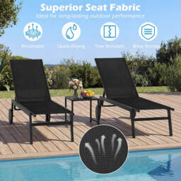 Costway Set of 2 Patio Chaise Lounge Chair with Wheels Outdoor Recliner with 6-Level Adjustable Backrest-Black - thumbnail 2