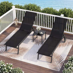 Costway Set of 2 Patio Chaise Lounge Chair with Wheels Outdoor Recliner with 6-Level Adjustable Backrest-Black - thumbnail 4