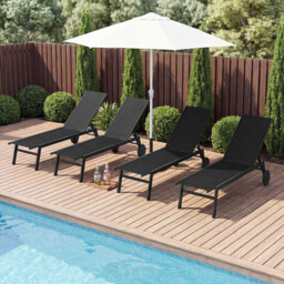 Costway Set of 2 Patio Chaise Lounge Chair with Wheels Outdoor Recliner with 6-Level Adjustable Backrest-Black