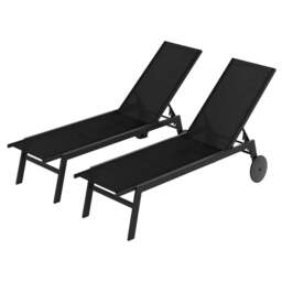 Costway Set of 2 Patio Chaise Lounge Chair with Wheels Outdoor Recliner with 6-Level Adjustable Backrest-Black - thumbnail 7