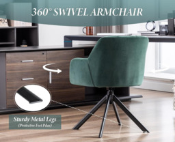 chairus Velvet Desk Chair Upholstered Armchair Home Office Chair 360°Swivel - thumbnail 4