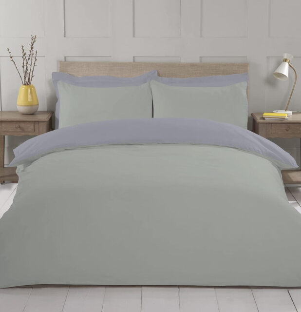 NightComfort Duvet Cover Set Plain Reversible Polycotton Sage/Grey Double - image 1