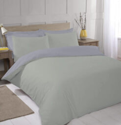NightComfort Duvet Cover Set Plain Reversible Polycotton Sage/Grey Double - thumbnail 2