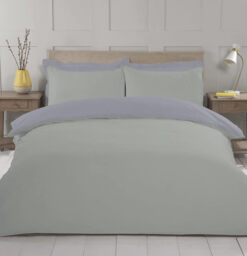 NightComfort Duvet Cover Set Plain Reversible Polycotton Sage/Grey Double - thumbnail 1