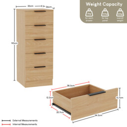 Vida Designs Drawer Chest Narrow Trega 5 Drawers Pine - thumbnail 5