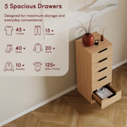 Vida Designs Drawer Chest Narrow Trega 5 Drawers Pine - thumbnail 7