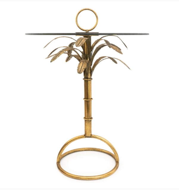 Candlelight Side Table Palm Tree Round Gold/Glass - image 1