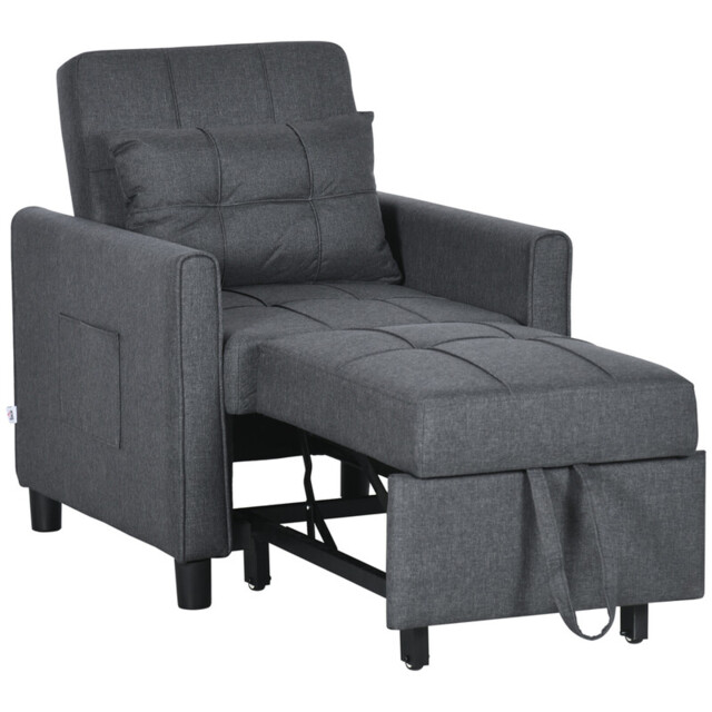 HOMCOM Single 3-in-1 Folding Sofa Bed, Charcoal Black - image 1