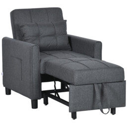 HOMCOM Single 3-in-1 Folding Sofa Bed, Charcoal Black - thumbnail 1