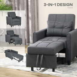 HOMCOM Single 3-in-1 Folding Sofa Bed, Charcoal Black - thumbnail 3