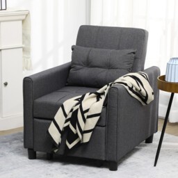 HOMCOM Single 3-in-1 Folding Sofa Bed, Charcoal Black - thumbnail 4