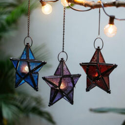 Red Glass Star Lantern Hanging Ornaments Set of 1 - thumbnail 4