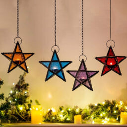 Red Glass Star Lantern Hanging Ornaments Set of 1 - thumbnail 6