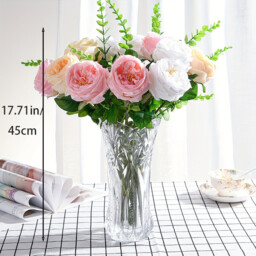 Yuejia 2Pcs 17.71in/45cmArtificial Austin Tea Rose Latex Simulation Flower Really Touch Wedding Banquet Family Party Garden Flowers Arrangement Decor(pink) - thumbnail 3