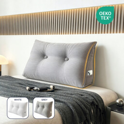 LEBONSOIR Back & Reading Cushion for Bed, Sofa & Wall, Wedge Cushion, Seat Cushion, with Washable Cover, Grey 80 cm