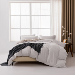 MENDALE Duvet Cover Set - Premium Bedding Set - 135*200 cm Duvet Cover with 75*50 cm Pillow Case - Soft Brushed Microfiber- Off-white & Khaki - thumbnail 3