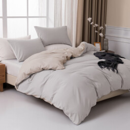 MENDALE Duvet Cover Set - Premium Bedding Set - 135*200 cm Duvet Cover with 75*50 cm Pillow Case - Soft Brushed Microfiber- Off-white & Khaki - thumbnail 5