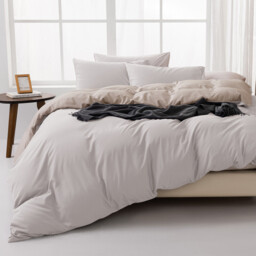 MENDALE Duvet Cover Set - Premium Bedding Set - 135*200 cm Duvet Cover with 75*50 cm Pillow Case - Soft Brushed Microfiber- Off-white & Khaki - thumbnail 6