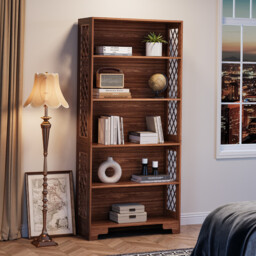 Tribesigns Bookcase, 180 cm High Vintage Standing Shelf, 6 Tier Bookcase, Wooden Bookcase, with Open Display Shelves, for Living Room, Home Office, Industrial Design, Vintage Brown - thumbnail 5