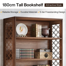 Tribesigns Bookcase, 180 cm High Vintage Standing Shelf, 6 Tier Bookcase, Wooden Bookcase, with Open Display Shelves, for Living Room, Home Office, Industrial Design, Vintage Brown - thumbnail 2