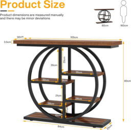 Tribesigns Console Table 105cm Industrial 6 Tier Sofa Table Entrance Table with Circle Base Narrow Wood Accent Tables with Storage Shelves for Living Room Hallway Foyer Rustic Brown - thumbnail 7