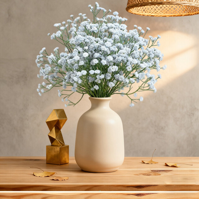 Wei's Moment 5Pcs Artificial Flowers, Fake Flowers Silk Plastic Artificial Gypsophila Realistic Flower Arrangements Wedding Decoration Table Centerpieces white - image 1