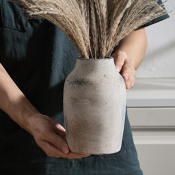 1pc/18.3cm 7.2in, Rustic Farmhouse Ceramic Flower Vase, 18cm, Boho Vase for Home Decor, Terracotta Vase for Living Room, Table, Shelf, Fireplace Decor, Farmhouse, Grey - thumbnail 2