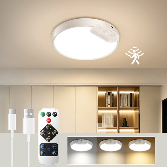 " New Upgraded Motion Sensor Ceiling Light with 3 Color Temperatures, 8 Inch 500LM LED Ceiling Light with Remote, 8000mAh Rechargeable Battery Powered Dimmable Sensor Light for Bathroom, Garage, Shed, Loft, Hallway, Stair" - image 1