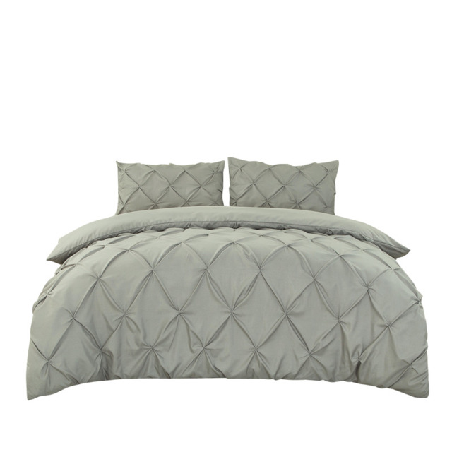 Grey Pleating Brushing Duvet Cover & Pillowcases Set, 200*200CM+50*75CM*2