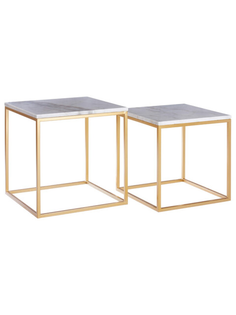 Interiors by Premier Side Tables Avantis Square Gold Finish/White Marble Top 2pcs - image 1