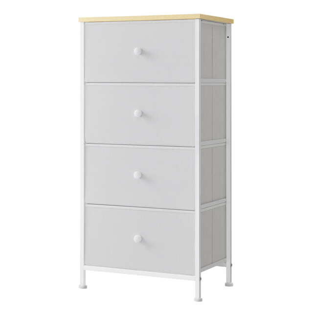 JOYFURNOS Fabric Dresser for Bedroom, with 4 Drawers, Metal Frame, Chest of Drawers, White - image 1
